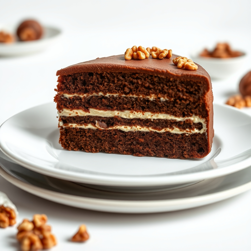 Parče domaće torte sa slojevima krema i oraha
